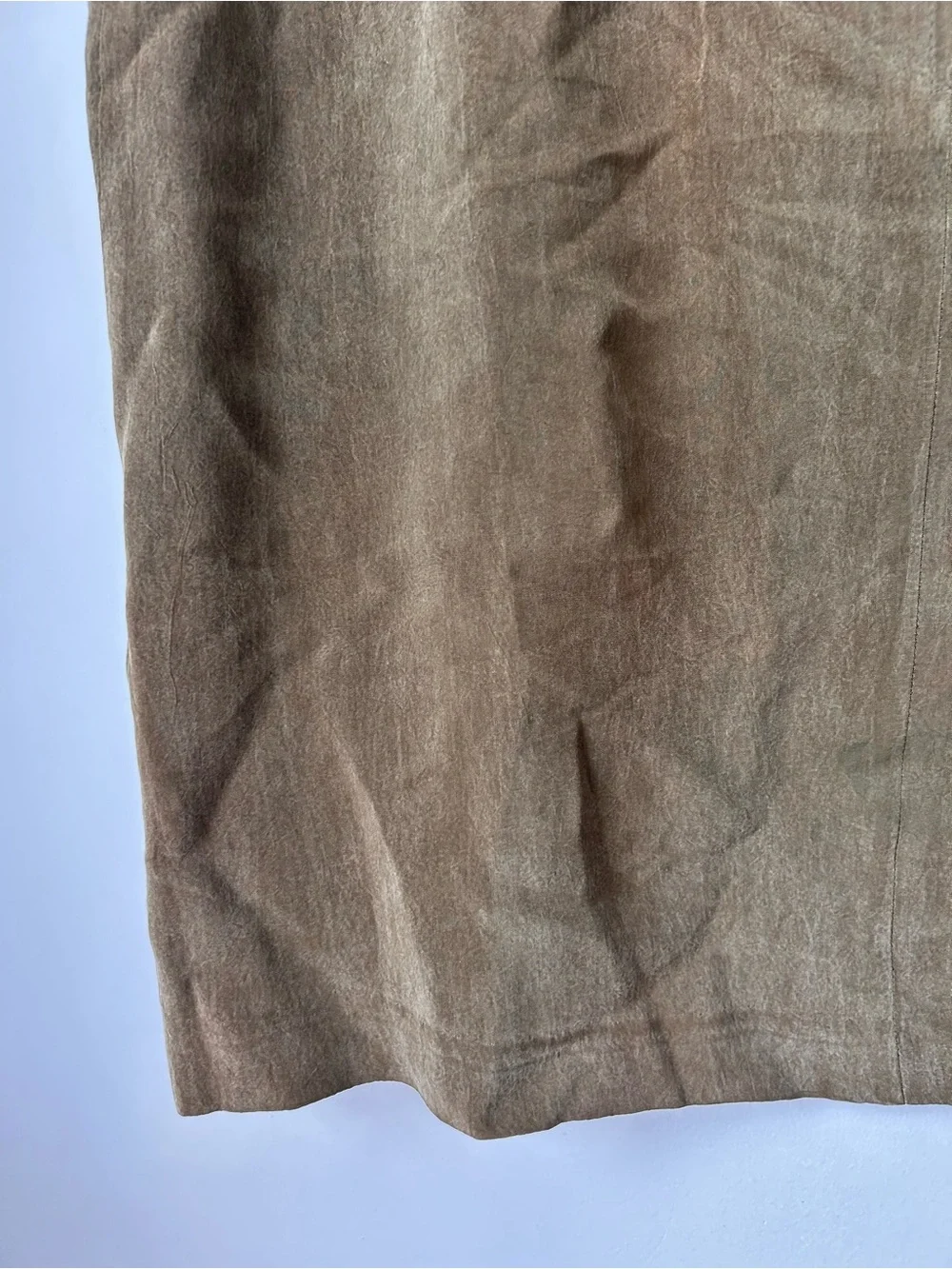 Vtg Ellen Figg 12P Petite Suede Olive Green Brown Mini Pencil Straight Skirt